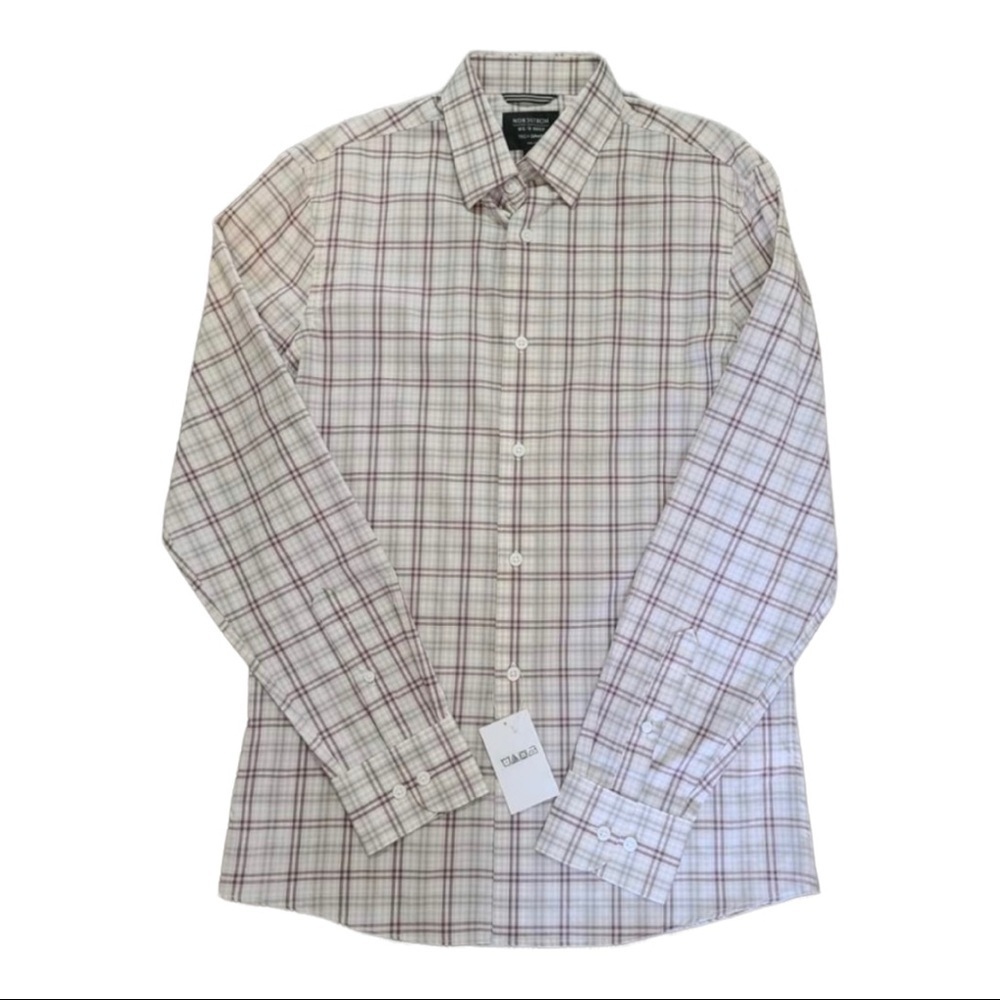 NORDSTROM Tech Smart Trim Fit Button Down Brown Plaid Shirt Size S